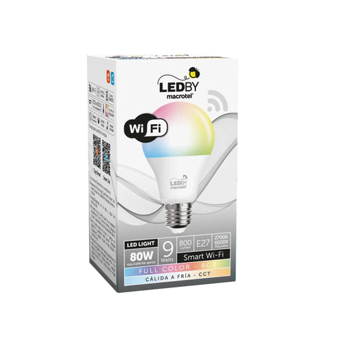Ampolleta Led inteligente E27 WiFi Full Color RGB 9W - Macrotel