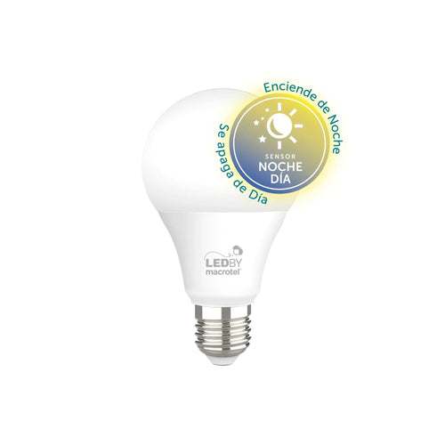 Ampolleta Led E27 luz fria 6500K con sensor dia/noche para encendido automatico 7W - Macrotel