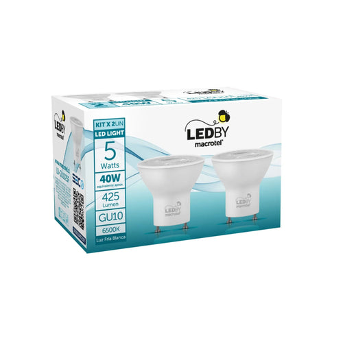 Ampolletas Led GU10 luz fria 6500K 5W Kit 2un - Macrotel