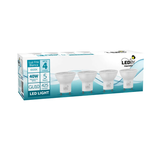 Ampolletas Led GU10 luz fria 6500K 5W Kit 4un - Macrotel