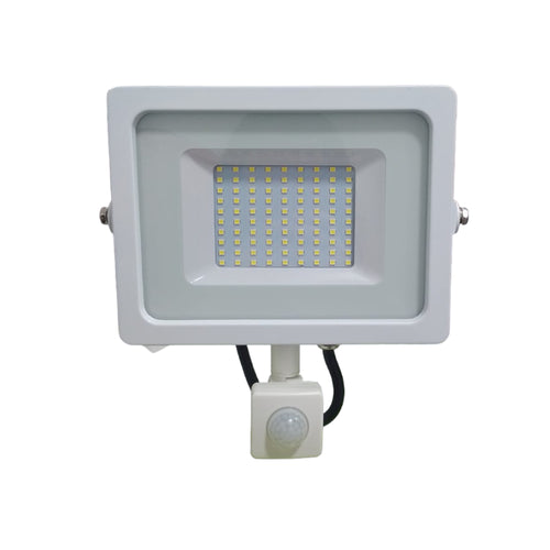 Foco Proyector Luz Blanca 6000K Marco Blanco Sensor de Movimiento 30W - Globaltronics