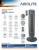 VENTILADOR TORRE AIROLITE VT04R C/REMOTO