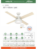 VENTILADOR DE TECHO HUNTER LOKI 52 C/LUZ