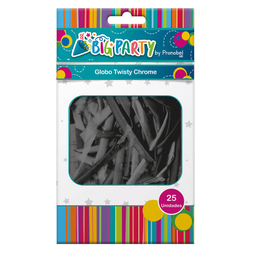 Globo Twisty Chrome Negro 25 Unidades Big Party