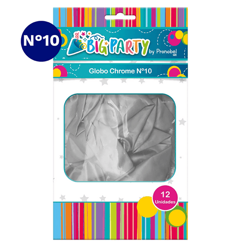 Globo Chrome N°10 Plateado 12 Unidades Big Party