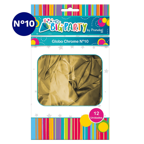 Globo Chrome N°10 Dorado 12 Unidades Big Party
