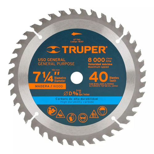 Disco Sierra Circular 40D 185mm/7.1/4" - Truper