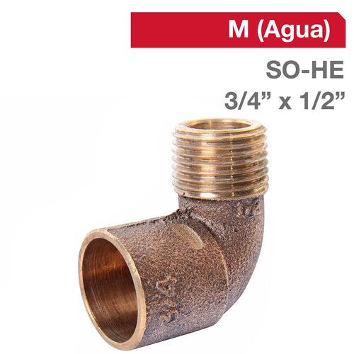 Codo Bronce So/He 3/4" X 1/2" 1U