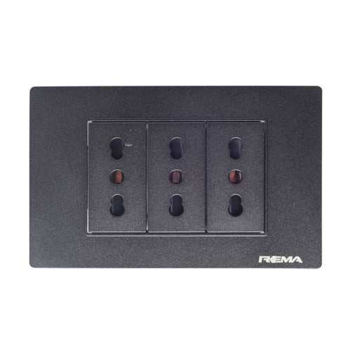 Enchufe 10/16A Triple Linea Arrayan Negro - Rema