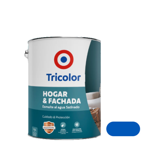 Esmalte al Agua Satinado Hogar y Fachada 1gln Azul Intenso - Tricolor