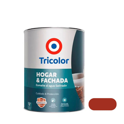 Esmalte al Agua Satinado Hogar y Fachada 900ml Rojo Colonial - Tricolor