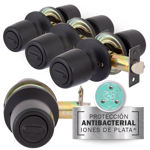 Pack Cerradura Tubular Pomo 8000 Baño/Dormitorio Negro (4 unidades)