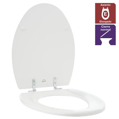 Asiento WC Madera Elongado Base Cro Blanco