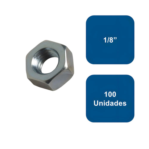 Tuerca Hexagonal Grado 2 Zincada 1/8" 100un. - Anclajes