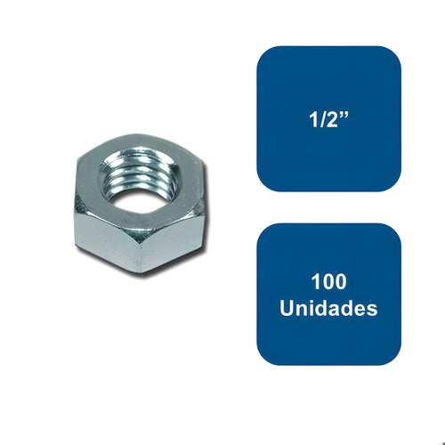 Tuerca Hexagonal Grado 2 Zincada 1/2" 100un. - Anclajes