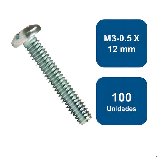 Perno Cocina Metrico Zincado M3-0.5 x 12mm 100un. - Anclajes