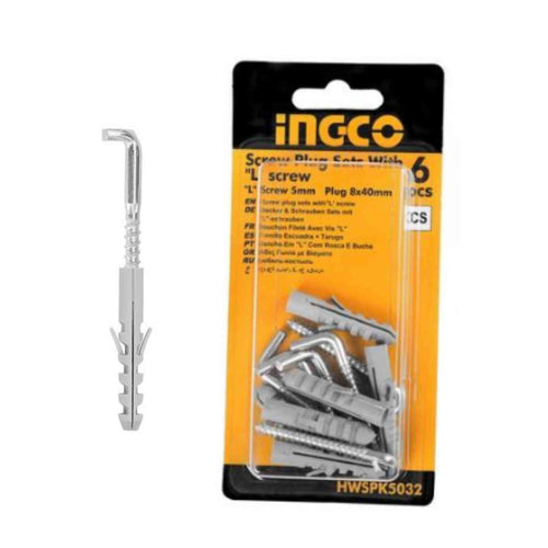 SET TORNILLO ESCUADRA CON TARUGO 6 PIEZAS INGCO HWSPK5032