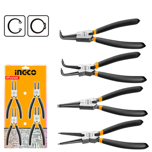 Set Alicates Seguro Seeger Externo/Interno 4 Piezas 180Mm/7" Ingco Hccps01180