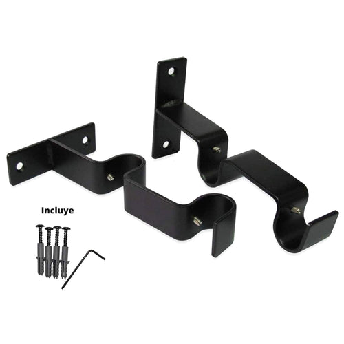 Set De Soportes P/Barra Cortina Doble Muro 19 Mm 2 U Negro