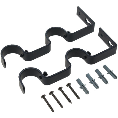 Set De Soportes P/Barra Cortina Doble Muro 28 Mm 2 U Negro