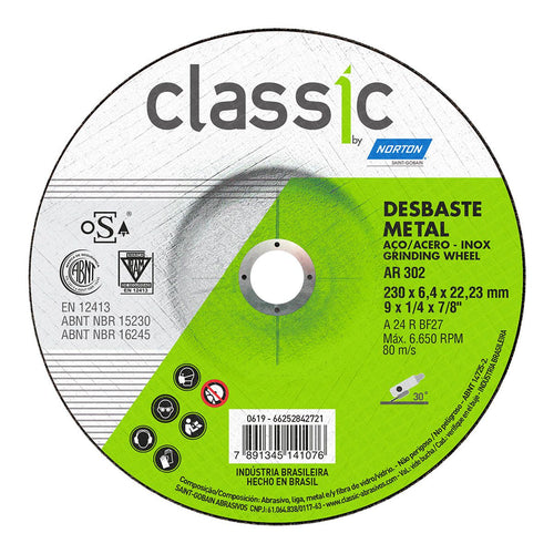 Disco de Desbaste Metal Classic 9" / 230 x 6.4 mm - Norton