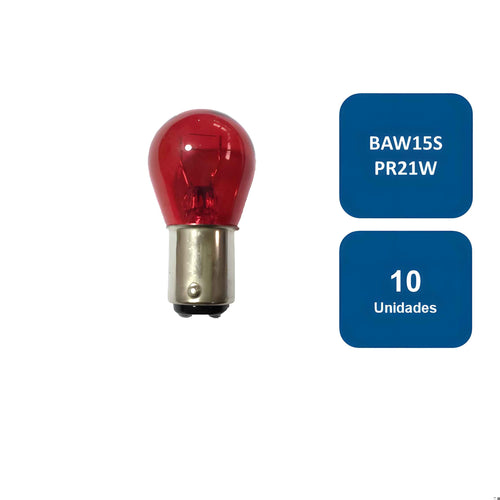 Ampolleta 12V para Automovil Globo Grande Roja 2 contactos BAW15S PR21W 10un. - Trifa