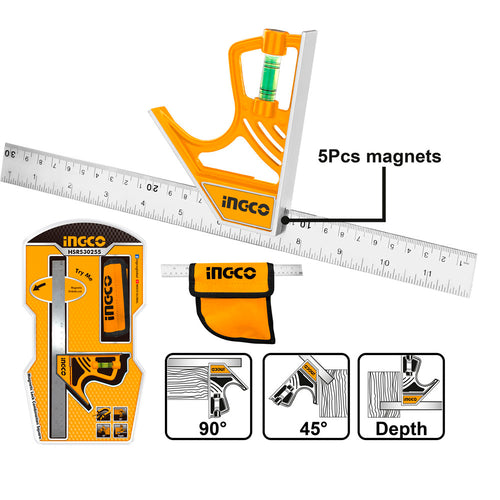 Escuadra De Combinacion Magnetica 300Mm/12" Ingco Hsr530255