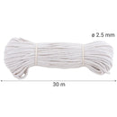 Cuerda Algodon Trenzado 2.5 Mm 30 M Blanco