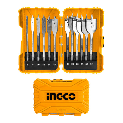 Set De Brocas Planas Para Madera Industrial 12 Piezas 6-32Mm Ingco Akdl1201