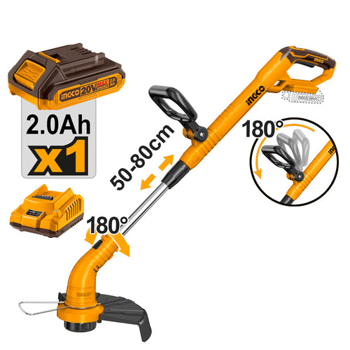 ORILLADORA INALAMBRICA + BATERIA 2AH Y CARGADOR RAPIDO 20V INGCO SS CGTLI20301