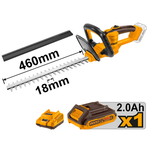 CORTASETOS INALAMBRICO + BATERIA 2AH Y CARGADOR RAPIDO 20V INGCO SS CHTLI20461