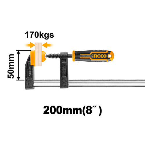 PRENSA SARGENTO EN F INDUSTRIAL 50X200MM INGCO HFC020502