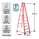 Escalera Fibra De Vidrio Tijera 12 Peldaños 225 Kg Cuprum