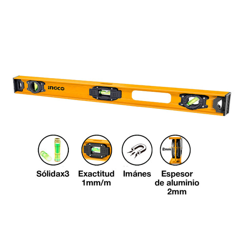 NIVEL DE 3 BURBUJAS EN I 60CM INGCO HSL28060