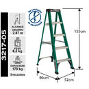 Escalera Fibra De Vidrio Tijera 5 Peldaños 1.55 Mts 175 Kg. Cuprum
