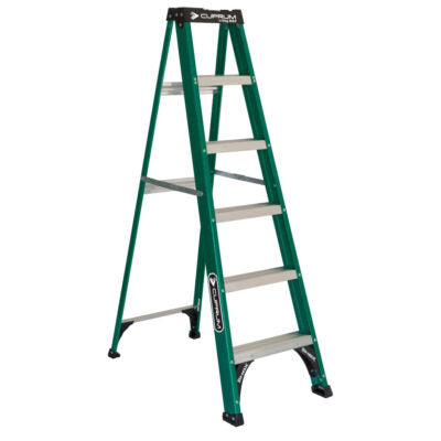 Escalera Fibra Vidrio Tijera 6 Peldaños 1.86 Mts 175 Kg Cuprum