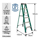 Escalera Fibra Vidrio Tijera 6 Peldaños 1.86 Mts 175 Kg Cuprum