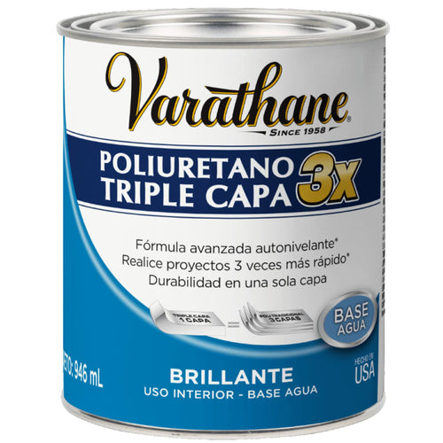 Barniz Poliuretano Triple Capa Base Agua 946ml Transparente Brillante - Varathane