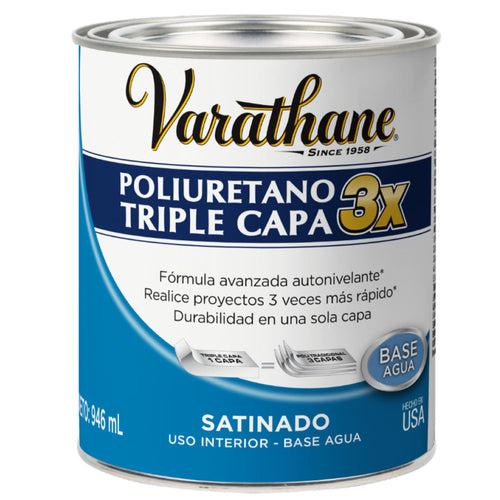 Barniz Poliuretano Triple Capa Base Agua 946ml Transparente Satinado - Varathane