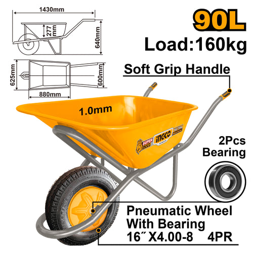 CARRETILLA METALICA 150KG 90LT INGCO HHWB64018G