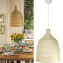 Lampara Colgante Campana Ii Mimbre Blanco