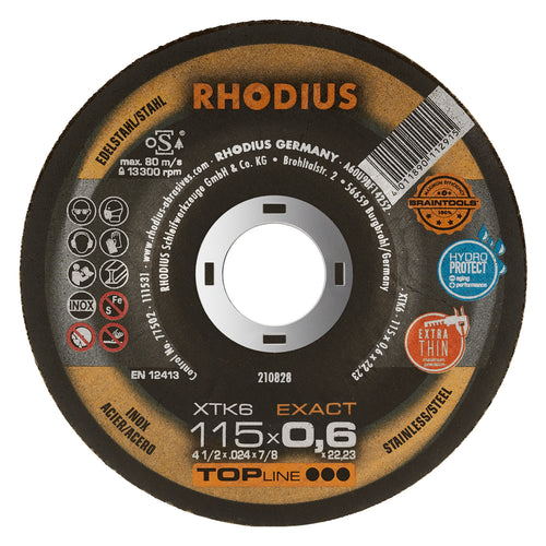 Disco De Corte Xtk6 Exact Topline Iii 115X0,6X22,23Mm 4 1/2" Rhodius 210828