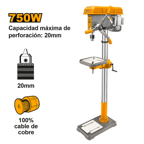 TALADRO DE PEDESTAL INDUSTRIAL ELECTRICO 750W/20MM INGCO DP207505
