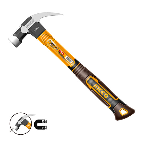 Martillo Carpintero Magnetico Mango Fv 450G/16Oz Ingco Hch81016
