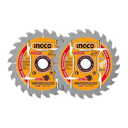 Disco De Sierra Circular Industrial 2Pz Madera 24T 185Mm 7 1/4" Ingco Tsb1853