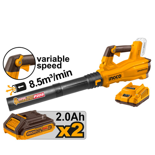 Soplador Bl Industrial +2 Bat 2Ah Y Carg Vel/Reg 20V 8,5M³/Min Ingco Cabli204282