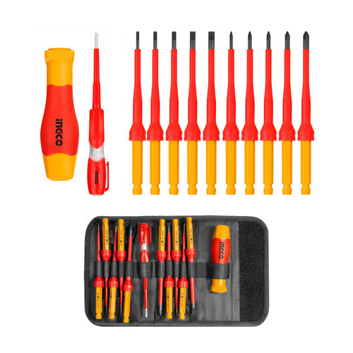 Destornillador Industrial Aislado Vde Punta Intercambiable 12Pza Ingco Hkisd1201