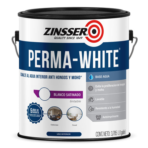 Esmalte al Agua Perma-White 3.785lts Blanco Satinado - Zinsser