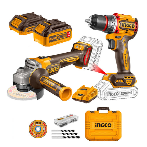 SET TALADRO BL Y ESMERIL BL +2BAT Y CARG +ACCESORIOS 20V INGCO CKLI20273
