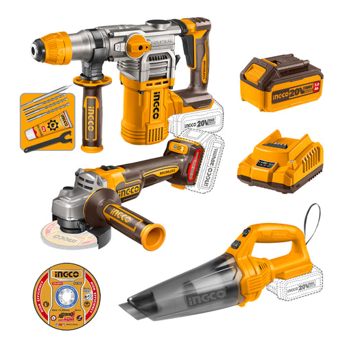 SET ROTOMARTILLO Y ESMERIL+ASPIRADORA +2BAT 5AH Y CARG BL 20V INGCO COSLI240785